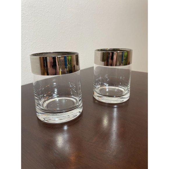Vintage Old Fashioned Glasses - Silver Rim (pair) - Picture 2 of 5